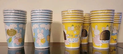 Tazas de papel de Pascua frías/calientes con asas vintage de los años 70 paquete de 6 nuevas en paquete Foto 1 de 4