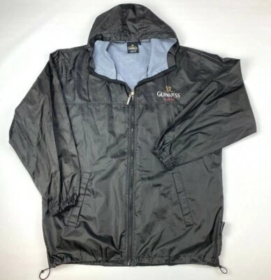 Guinness Long Sleeve Full ZIp 100% Nylon Hooded Windbreaker Mens Size L Black - Image 1 of 4