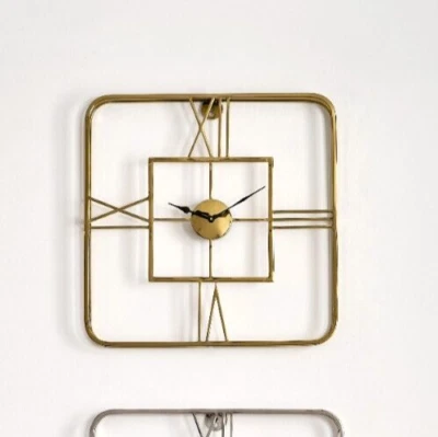 Gold Square Wall Clock Retro Minimalist Framed Brass Wall Mounted Kitchen Clock - Image 1 of 4
