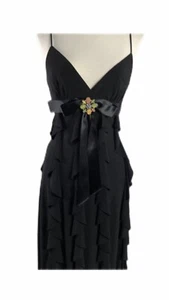 Betsey & Adam Womens Dress Size 6 Black Solid Sheath Knee Length Cocktail Ruffle - Picture 1 of 7