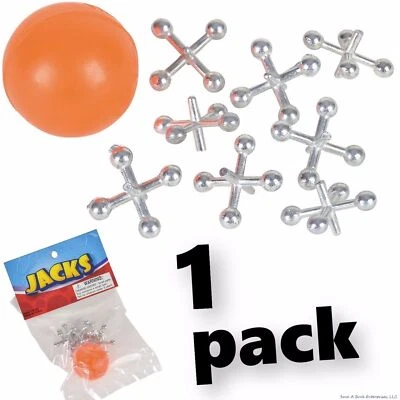 JACKS WITH BALL 1 SET OF METAL STEEL JACKS WITH SUPER RED RUBBER BALL GAME CLASSIC TOY KIDS