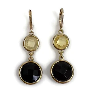 Gold Tone Translucent Cream / Black Acrylic Lever Back Drop Dangle Earrings - Picture 1 of 12