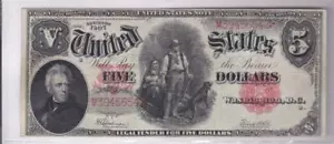 1907 $5 LEGAL TENDER US FR-91 WOODCHOPPER PCBLIC ERROR Note - Picture 1 of 2