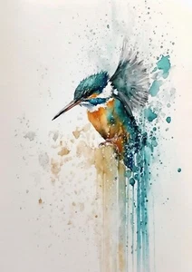 Kingfisher fliegt aus einem Bach, Druck des Original Aquarellgemäldes A3 - Bild 1 von 7
