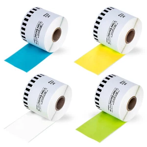 Nicht-OEM passt BROTHER DK-2205 BLAU GELB WEISS GRÜN Etiketten - 4 Rollen à 100' - Bild 1 von 9