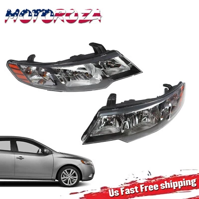 Set For Headlights 2010 2011 2012 2013 Kia Forte Pair Halogen Headlamps Black - Image 1 of 4