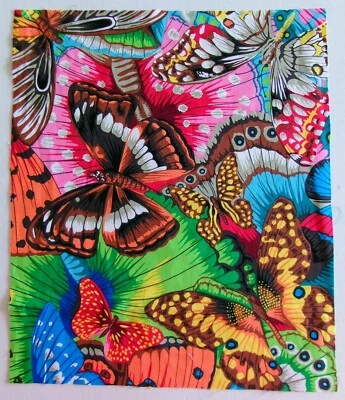 Cotton Fabric Pic D - Bright Colors Butterflies- 12 3/4" L x 10 3/4" W - Image 1 of 2