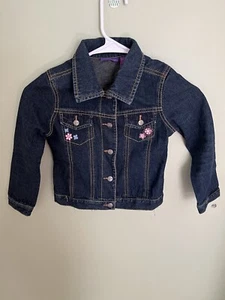 Green Dog Girls Blue Denim Jacket Button Up Embroidered Flowers on Pockets 5 Med - Picture 1 of 6