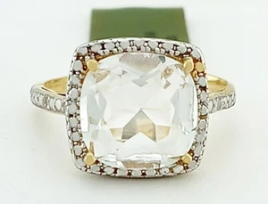 GENUINE 4.27 Cts WHITE SAPPHIRE & DIAMOND RING 10K GOLD - Free Certificate - Picture 1 of 7