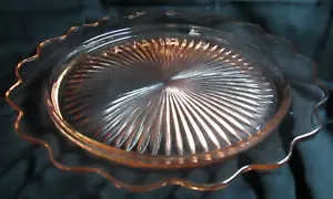Large 13" Diameter X 1" H Pink Depression Glass Platter, Rays Pattern Wavy Edge - Picture 1 of 3