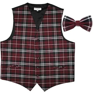 Nuevo Chaleco de Esmoquin a Cuadros para Hombre Chaleco y Moño Borgoña Boda Baile de graduación formal - Imagen 1 de 3