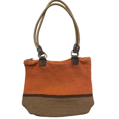 BOLSO TEJIDO CROFT & BARROW CROCHET - NARANJA QUEMADO, BRONCEADO, MARRÓN, EXCELENTE ESTADO Foto 1 de 4