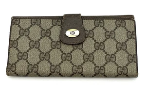 GUCCI Cartera Larga PVC Cuero Marrón GG Superme Chequera Auténtica DE COLECCIÓN - Imagen 1 de 13