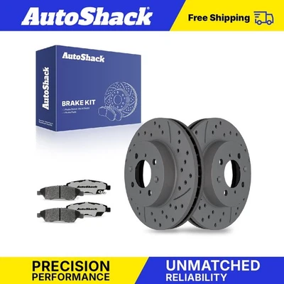 Front Drilled Slotted Brake Rotors Ceramic Pads for 2009-2014 Honda Fit - Image 1 of 4