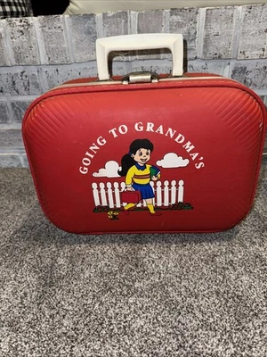 Going to Grandma's Red Retro Hardcase Girl Suitcase Overnight Bag Vintage 70 - Image 1 of 4