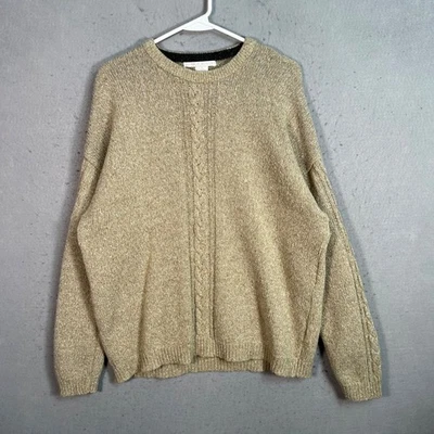 Perry Ellis Mens Beige Wool Blend Cable Knit Sweater Size Large Pullover - Image 1 of 4