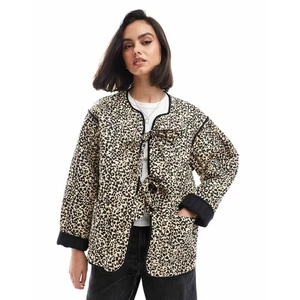 ASOS DESIGN gesteppte Jacke Baumwolle Leopardenmuster Fliege vorne zum Binden Größe Large kastig - Bild 1 von 19