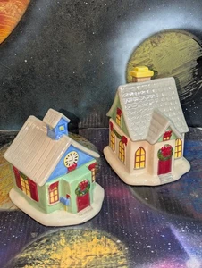 Set Of TWO 6" Temptations "Village" Christmas Houses, Lidded Ceramic Ramekin - Picture 1 of 24