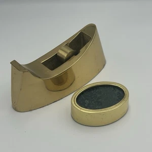 Vintage Brass Tape Dispenser & Paperweight Gold Office Supplies Desktop Heavy - Picture 1 of 14
