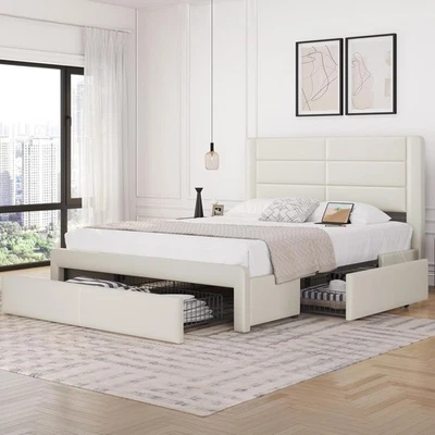 Queen Bed Frame with 2 USB Charging Stations/Port for Type A&Type C/3 - Image 1 of 4