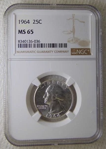 1964 Washington Silver Quarter Dollars  25C, NGC MS65, SWEET COIN!!! - Picture 1 of 5