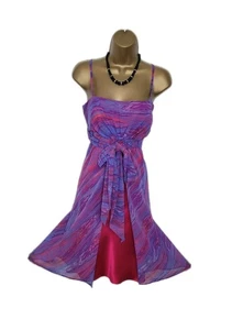NEW FLARE DRESS by DEBUTE UK 14 BLUE/PINK/LILAC SATIN LINED CHIFFON ZIP RRP £80 - Picture 1 of 14