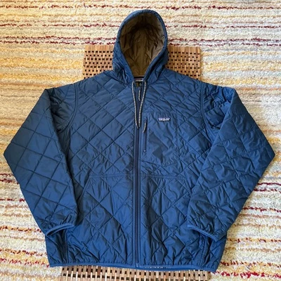 Patagonia Diamond Quilted Bomber Puffer Jacket Hoodie Hoody Blue Men's XXL 2XL - Image 1 of 3