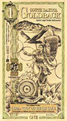 1 South Dakota Goldback Aurum 24KT GOLD FOIL NOTE BU 1/1000TH OZ .999 - Image 1 of 4