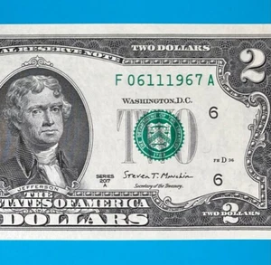 June 11, 1967 / 6 November 1967 (F 06111967 A) BIRTHDAY $2 Two Dollar Bill *UNC* - Picture 1 of 4