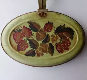 Vintage oval grün handbemalt Blumenmuster Rose Schmuckstück TABLETT Blechkommode Metall - Bild 1 von 9
