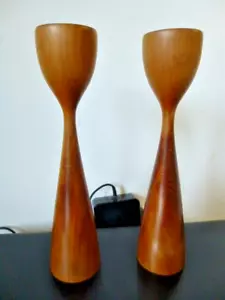 2 Vintage MCM Mid Century 9" Holz Tulpe Kerzenständer Kerzenhalter ~ Bermuda - Bild 1 von 10