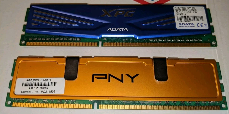 Adata XPG & PNY 8GB (2x4GB) DDR3-1600MHz PC3-12800 Desktop Memory Ram Set - Image 1 of 1