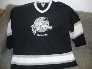 Vintage 1991 Planet Hollywood Orlando Mens XL Black Gray White Hockey Jersey - Picture 1 of 6