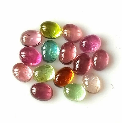 Tourmaline 4X3 mm Oval Shape Multi Color Cabochon Natural Gemstone 15 Pieces Lot - Image 1 of 4