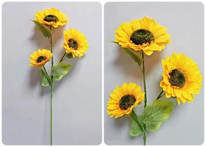 Large 3 Heads Artificial Sunflower Bouquet, Fake Silk Sunflower - Picture 1 of 1