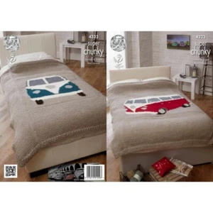 King Cole Knitting Pattern VW Bed Throws Knitted in Big Value Super Chunky 4323 - Picture 1 of 1