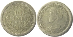 elf Netherlands 10 Cent 1910 Silver - Picture 1 of 2