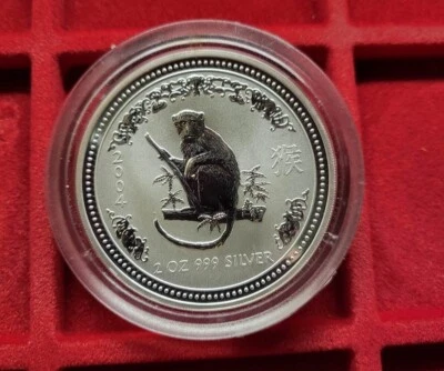 Australien 2 Unzen Silber lunar I *2004 AFFE Lunare scimmia 2 oz argento 999 - Immagine 1 di 2