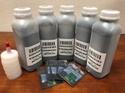 (200g x 5) Toner Refill for Lexmark X264, X363, X364, X364dw Printer + 5 Chip - Image 1 of 2