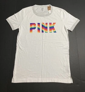 Mujer Victoria’s Secret ROSA CAMISETA Camiseta Blanca con Logo Multicolor Talla S - Imagen 1 de 9