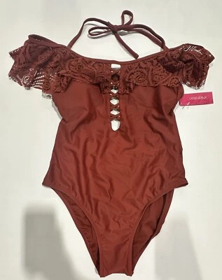 Traje de baño Xhilaration de una pieza con halter y hombros descubiertos para niños - Arcilla M Foto 1 de 3