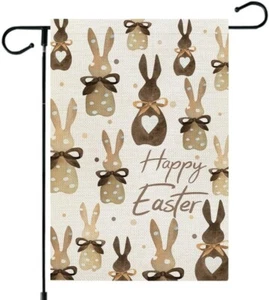 Happy Easter Brown Bunnies Garden Flag 12x18 Inch (NEW) - Picture 1 of 6