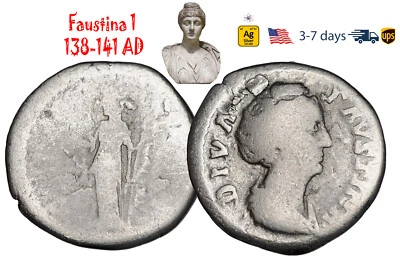 Antigua moneda Imperio Romano plata Faustina 1 138 141 dC esposa ANTONINO PÍO #33053 Foto 1 de 3