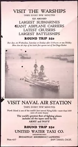 Anuncio impreso Naval Air Station San Diego Warship United Tour Water Taxi Co - Imagen 1 de 2