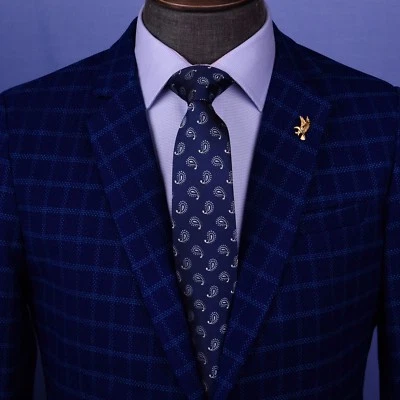 Corbata de diseñador de cachemira italiana azul marino y blanco 8 cm accesorio florentino Foto 1 de 4