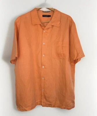 Camisa Manga Daniel Cremieux Para Hombre XL Naranja Sherbet Seda Mezcla Lino Foto 1 de 3
