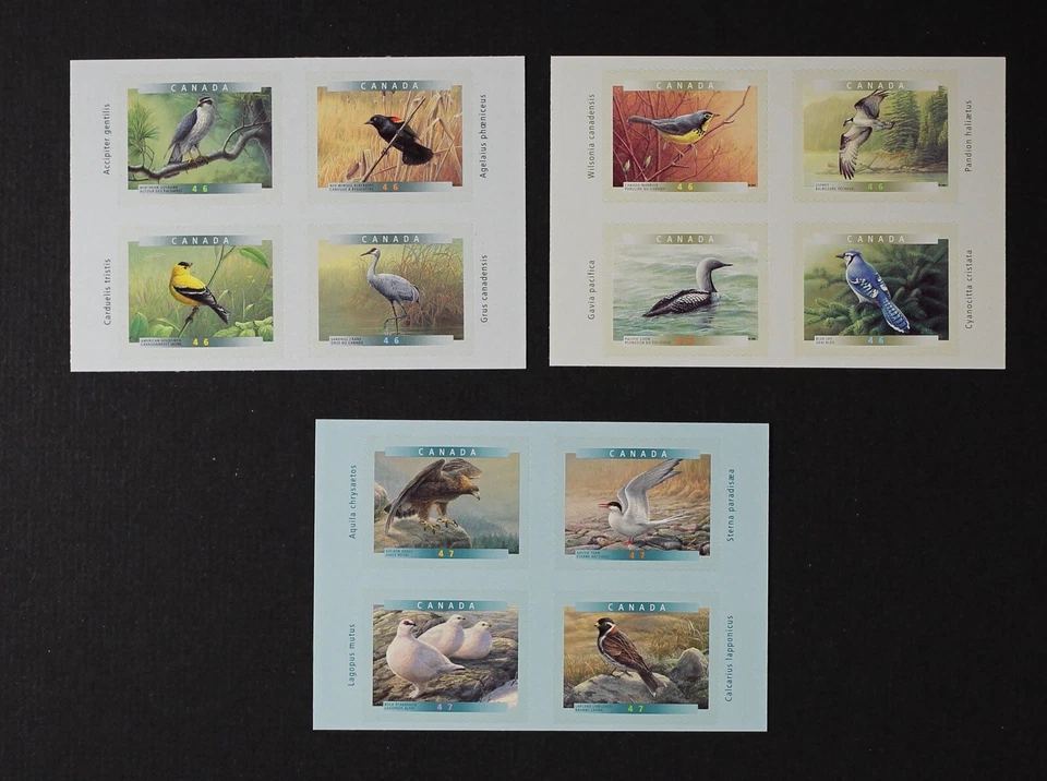 CANADA 1999-2001 Birds #1890-93, 1843-46, 1774-77 Three cpl booklet Blocks MNH - Image 1 of 1