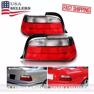 Pair of Red Clear Tail Lights for 1992-1999 BMW E36 2DR Coupe 323i/325i/328i/M3 - Picture 1 of 7