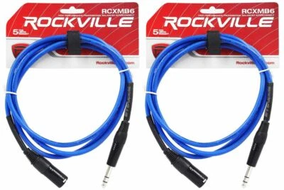 2 Rockville RCXMB6-BL Blue 6' Male REAN XLR to 1/4'' TRS Balanced Cables - Image 1 of 2