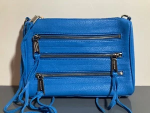 NEW Rebecca Minkoff Blue Leather 3-Zip Rocker Cross Body Bag - Picture 1 of 5